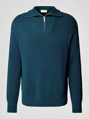 Selected Homme 100% Quarter Zip Ribbed Men’s Sweater in Pine Green